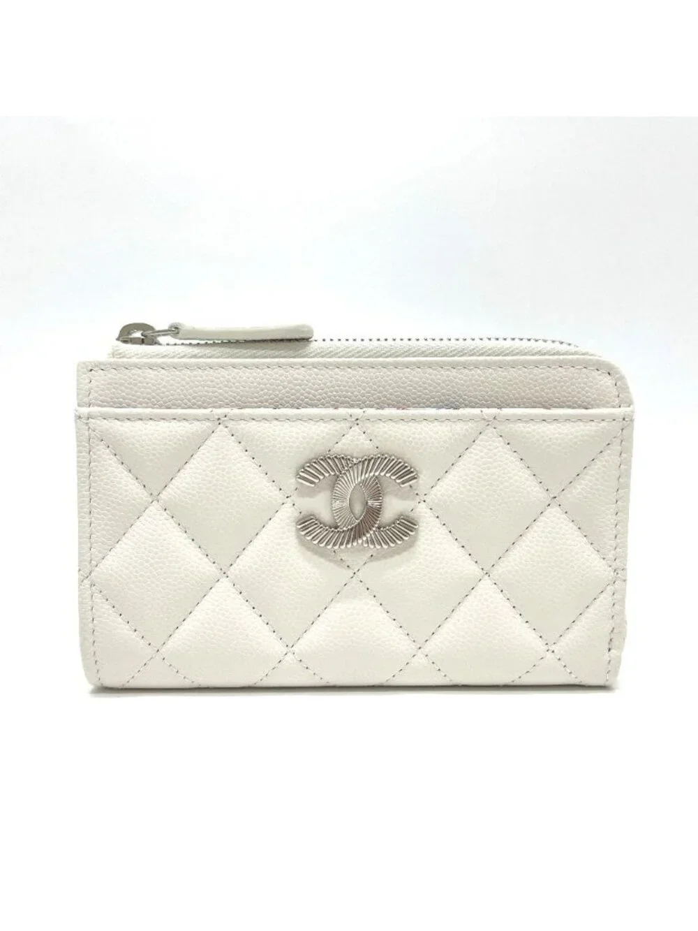 Chanel Coin Case CC Logo Fragment Caviar Leather White